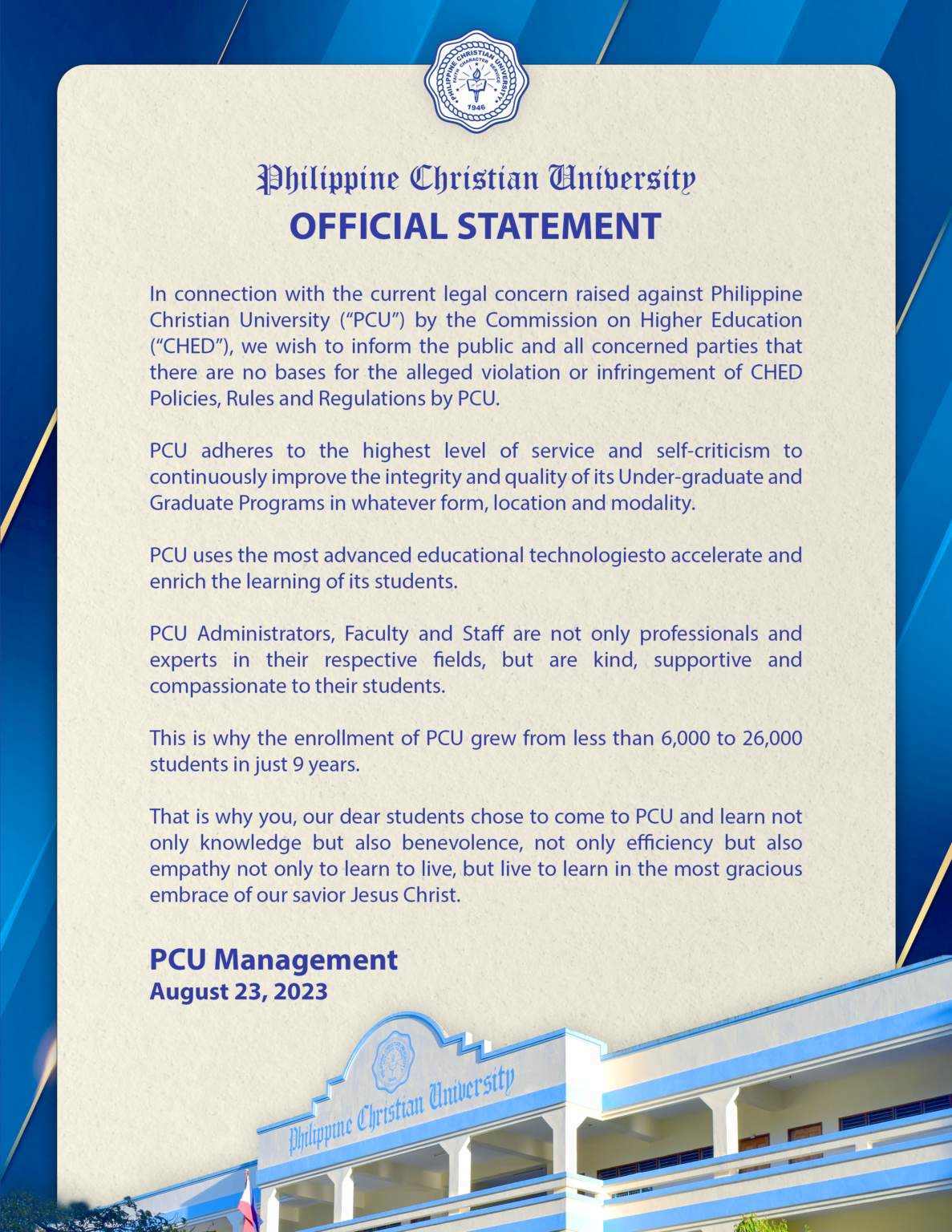 PCU Official Statement